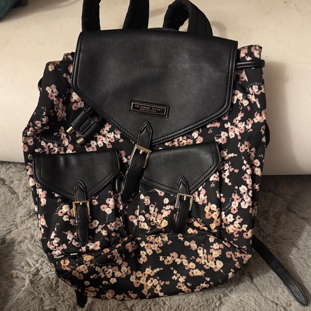 Victoria's Secret Black and Pink Floral Backpack